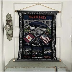 Vintage Flocked Velvet Niagara Falls American Canadian Banner